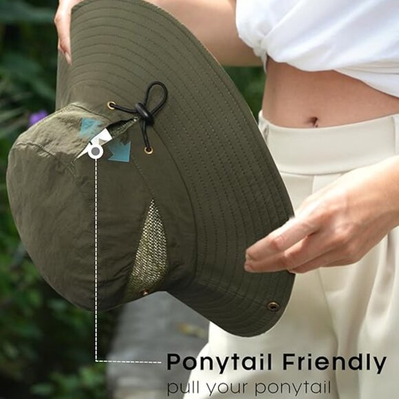 Womens Sun Hat with Ponytail Hole Beach Hiking Summer Wide Brim - Picture 5 of 6